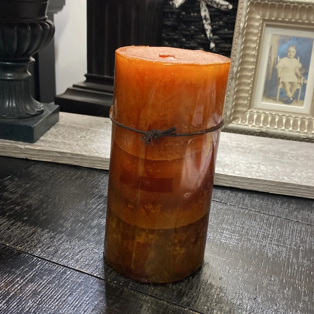 Rust Orange “Pumpkin Pie” Decorative Pillar Candle with Acorn Charm!